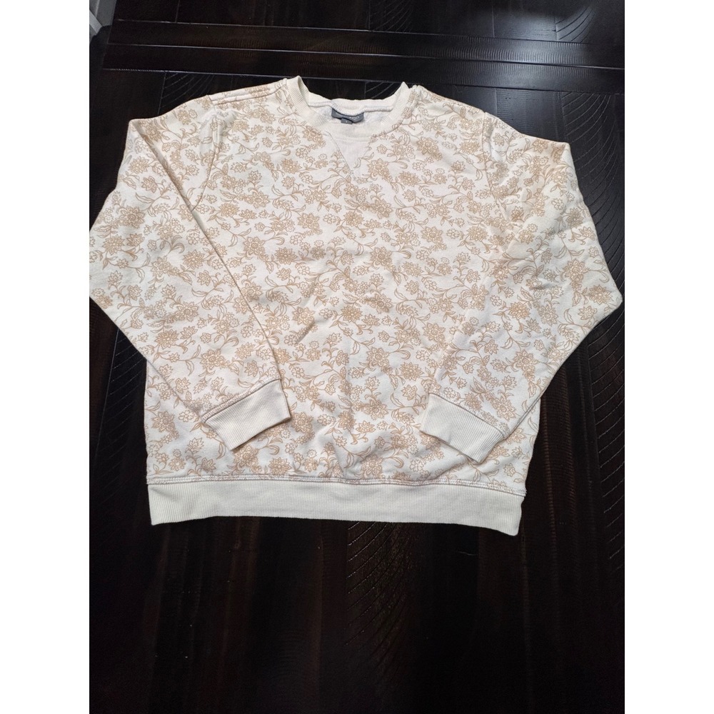 Style & Co Womens Small Cream Floral Crewneck Sweatshirt Long Sleeve Pullover